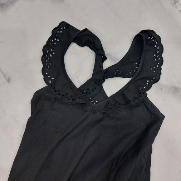 Aritzia Wilfred Black Ruffle Neck Eyelet Little Black Dress XS - Picture 8 of 8